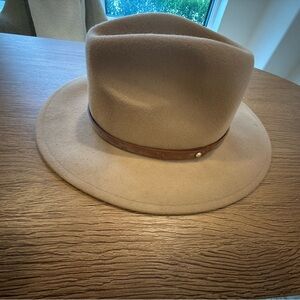 Anthropologie Wool Fedora Hat in Camel with Leather Band